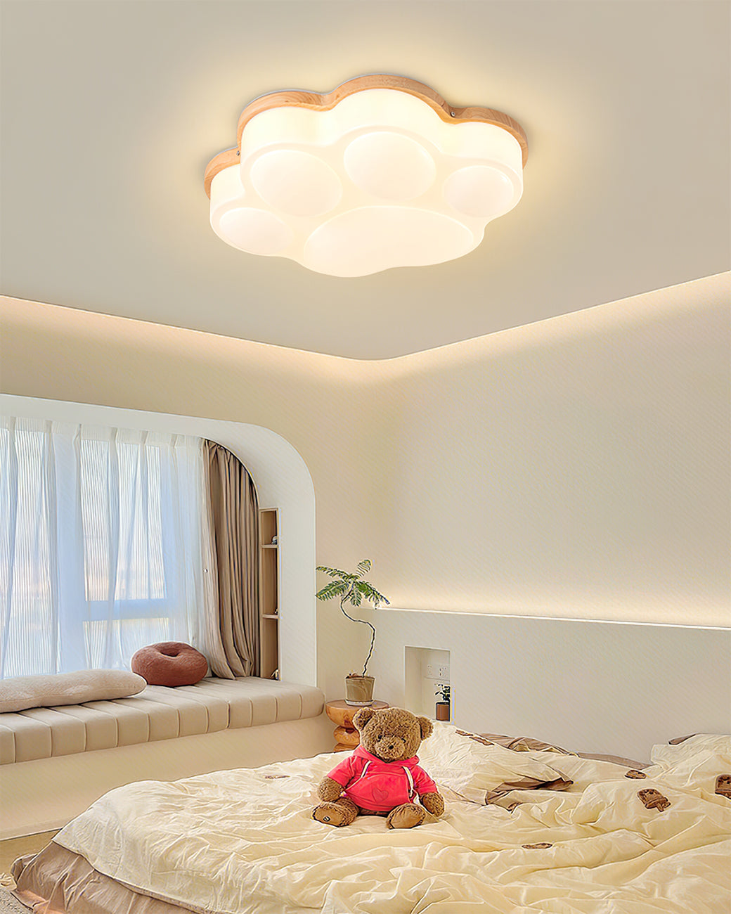Cat Paw Ceiling Light Wood Trim White LED Design - Product detail 18
