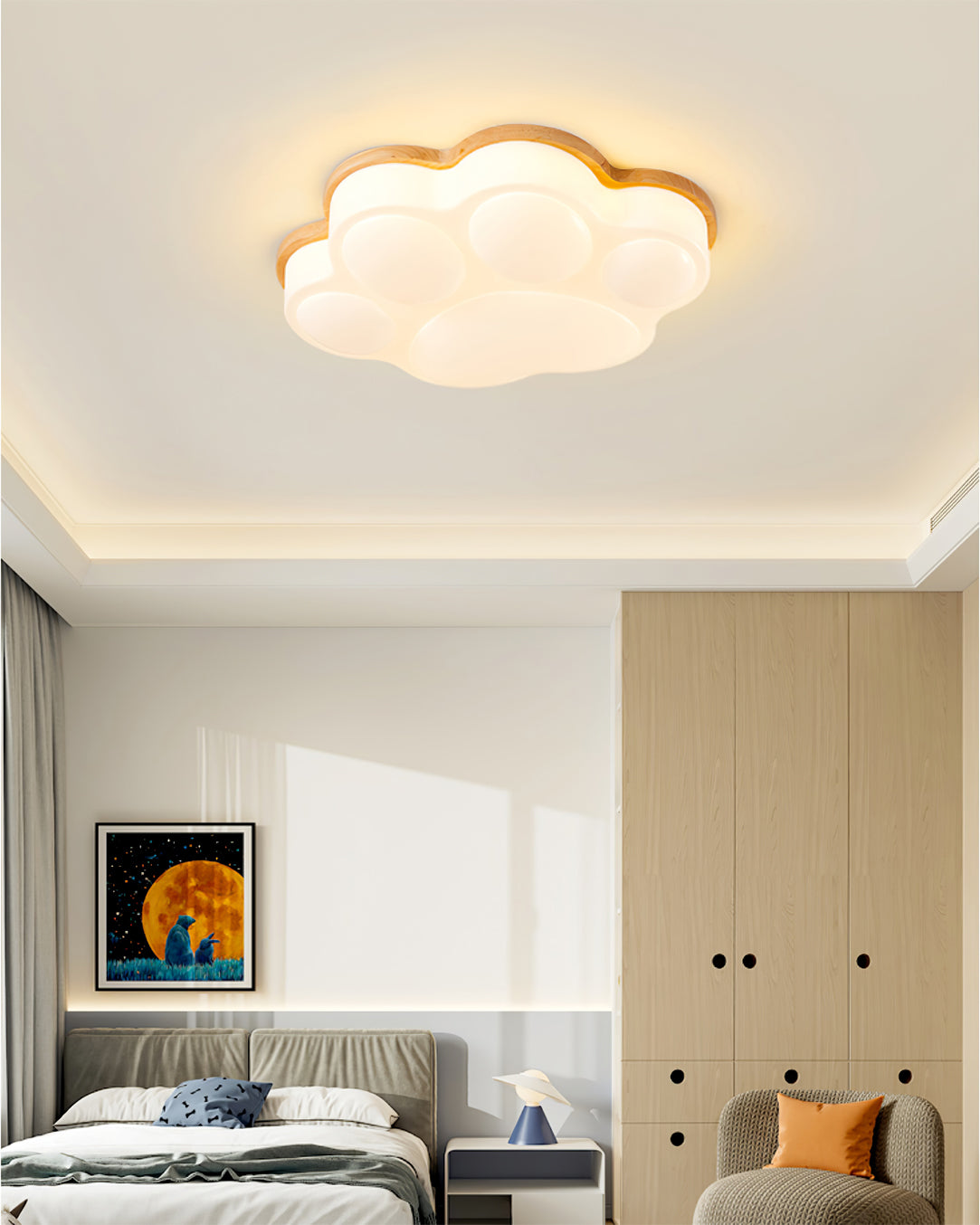 Cat Paw Ceiling Light Wood Trim White LED Design - Product detail 11