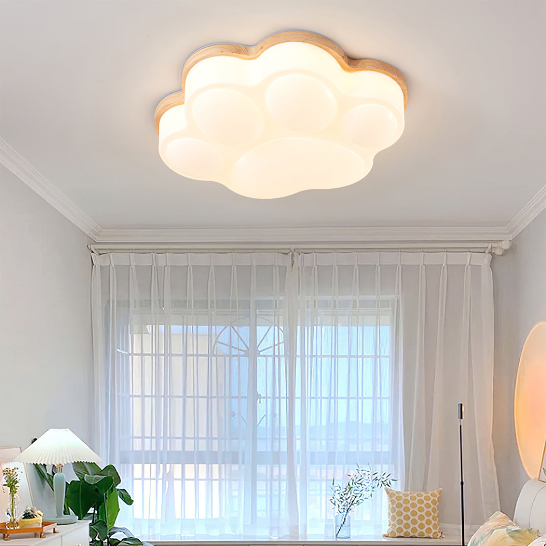 Cat Paw Ceiling Light Wood Trim White LED Design - Detailed view