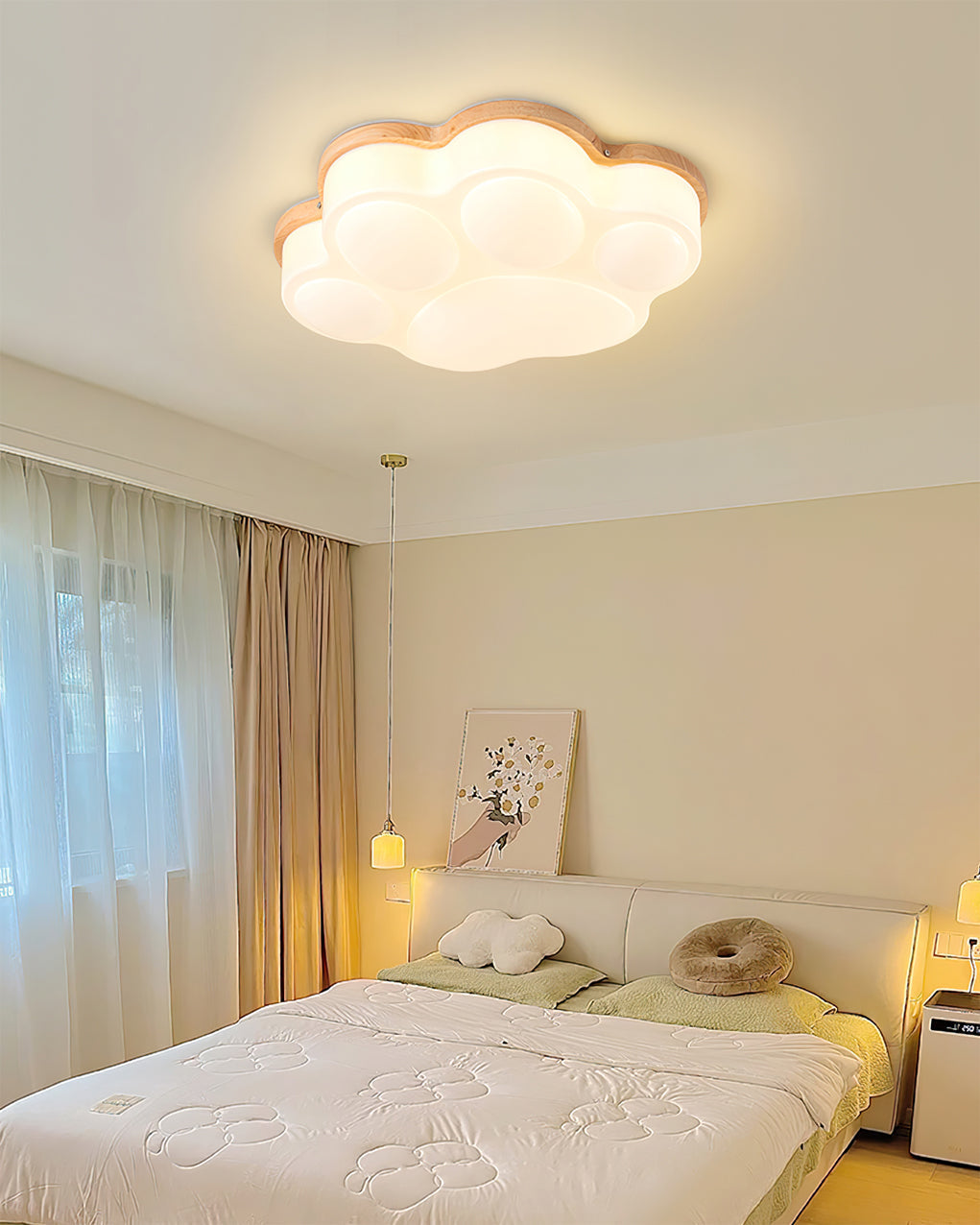 Cat Paw Ceiling Light Wood Trim White LED Design - Product detail 16
