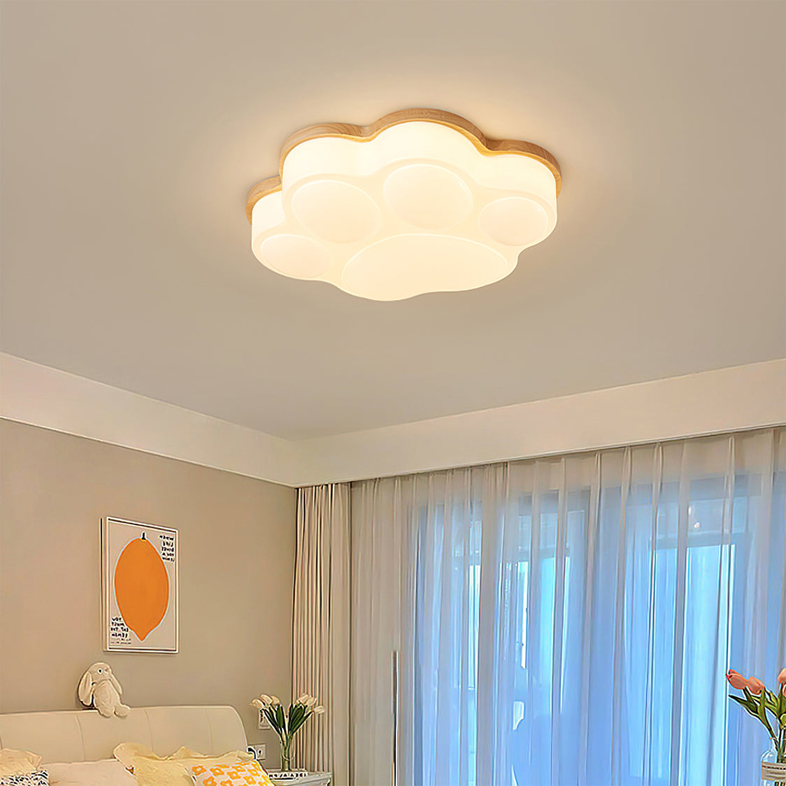 Cat Paw Ceiling Light Wood Trim White LED Design - Product detail 6