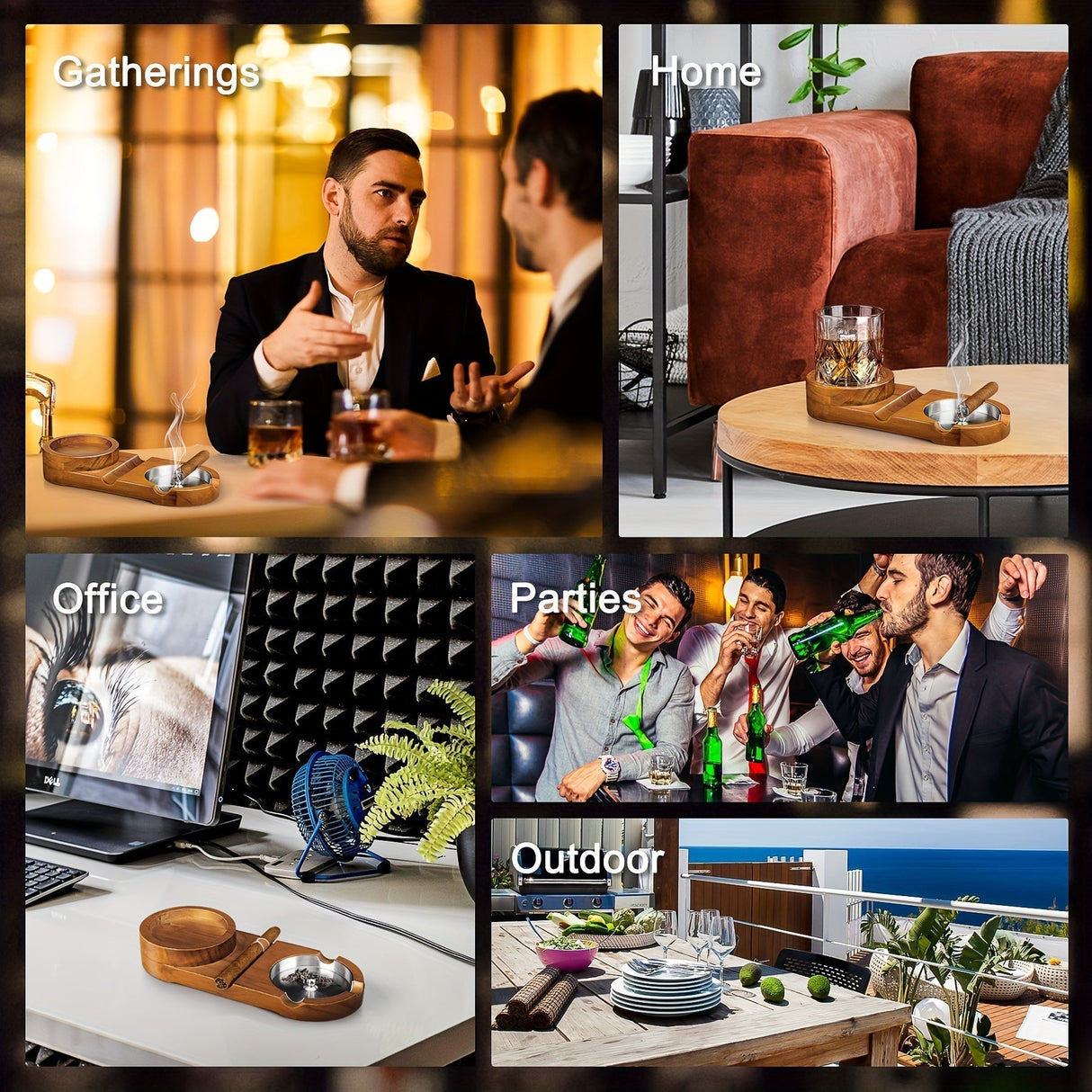 Wooden Cigar Ashtray Crystal Whiskey Glass Tray Set - Product detail 8