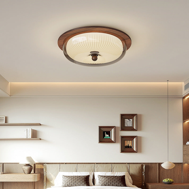 Glass Wood Ceiling Light Round Scandinavian Design - Product example