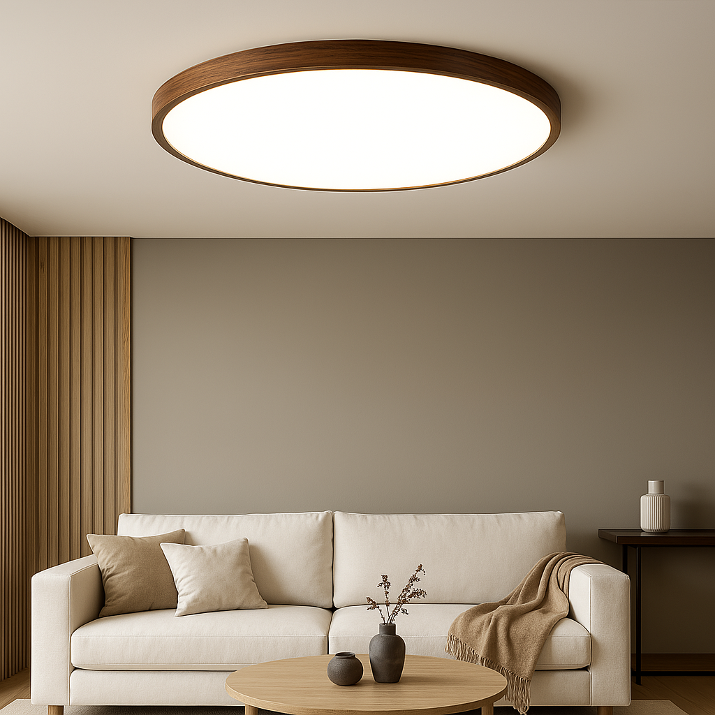 Wood Grain Ceiling Light Round LED Flush Mount Fixture - Detailed view