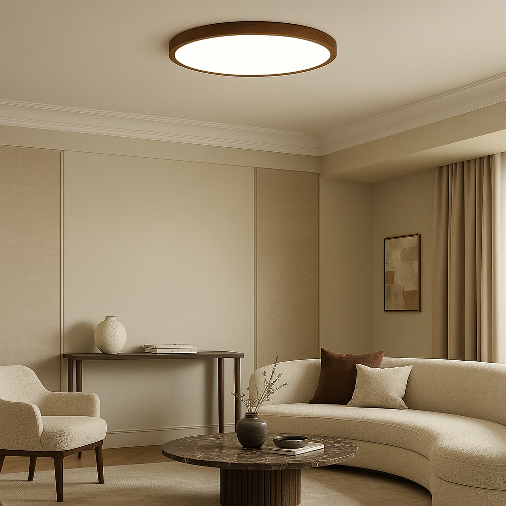 Wood Grain Ceiling Light Round LED Flush Mount Fixture - Product example
