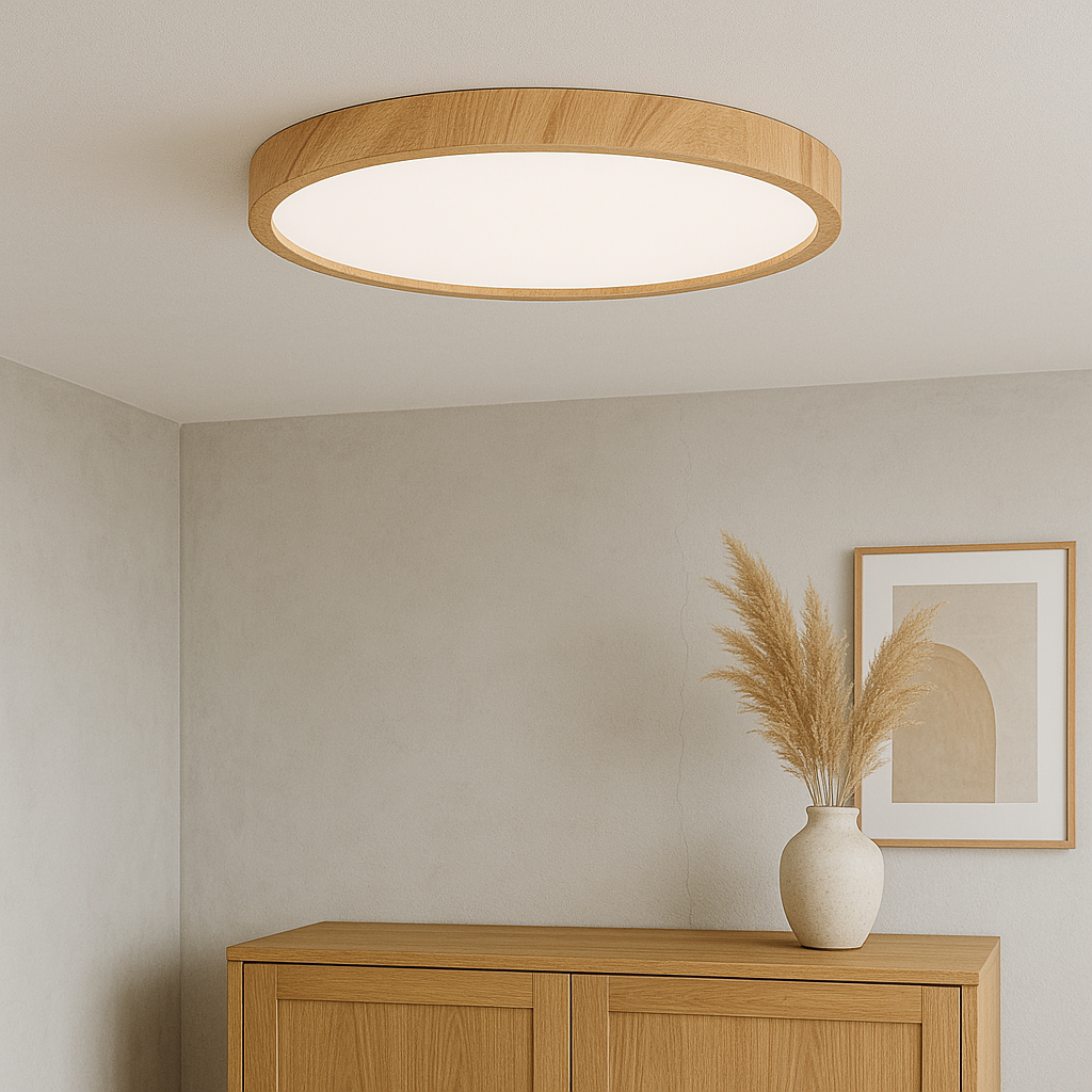 Wood Grain Ceiling Light LED Round Flush Mount - Product showcase