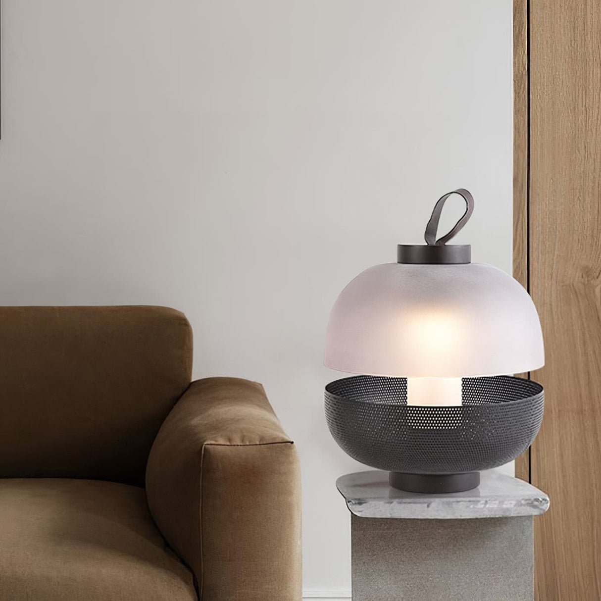 Modern Table Lamp Mesh Metal and Frosted Glass Design - Product example