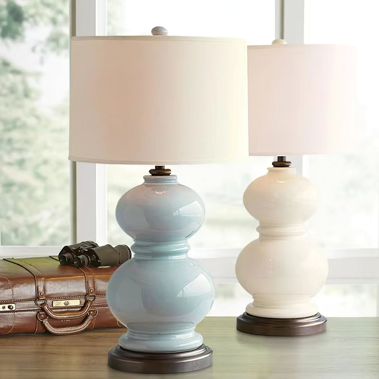Ceramic Table Lamp White Gourd Base with Linen Shade - Product detail 6