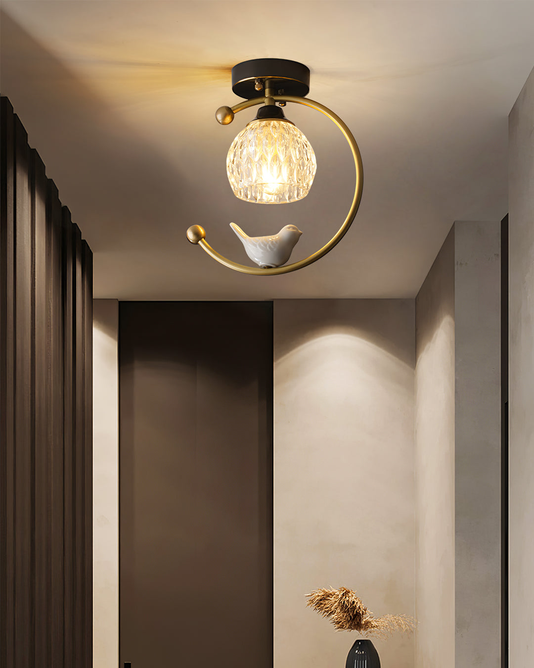 Modern Bird Ceiling Light Brass Frame Glass Shade - Product detail 10