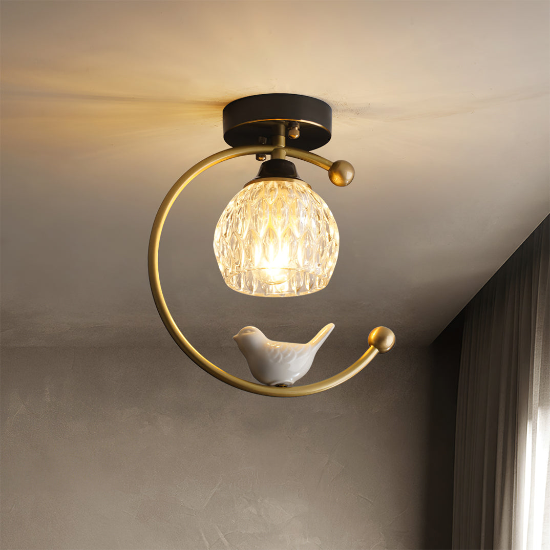 Modern Bird Ceiling Light Brass Frame Glass Shade - Product example