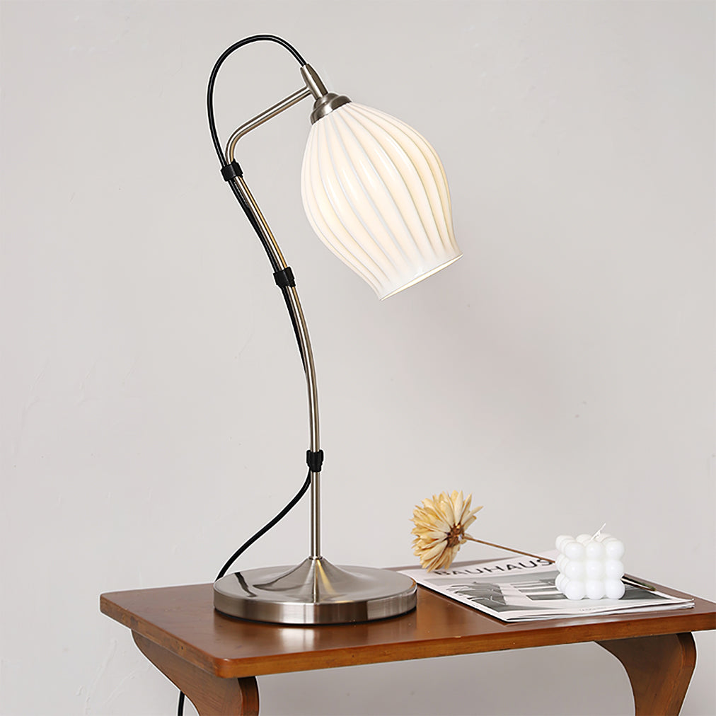 Ceramic Table Lamp Ribbed Shade Design - Detailed view