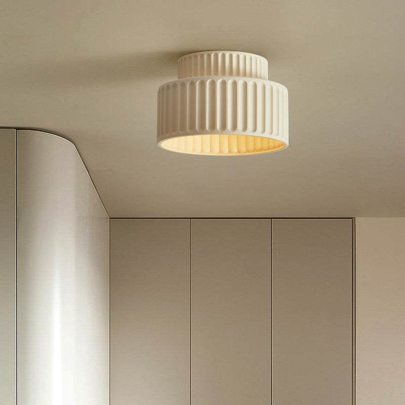 Ceramic Ceiling Light Fluted White Minimalist Design - Detailed view