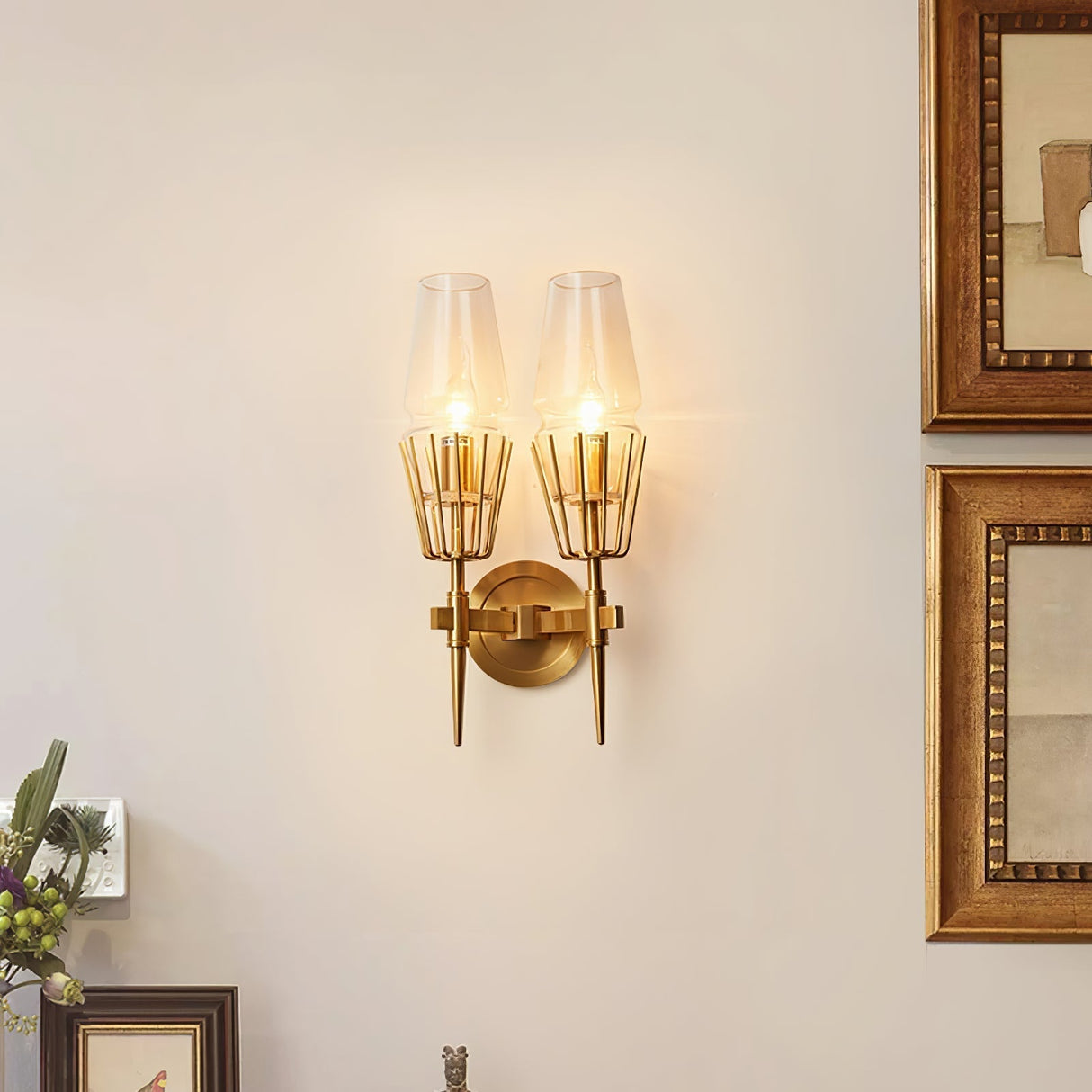 Modern Wall Sconce Brass Frame Clear Glass Shade - Product detail 15