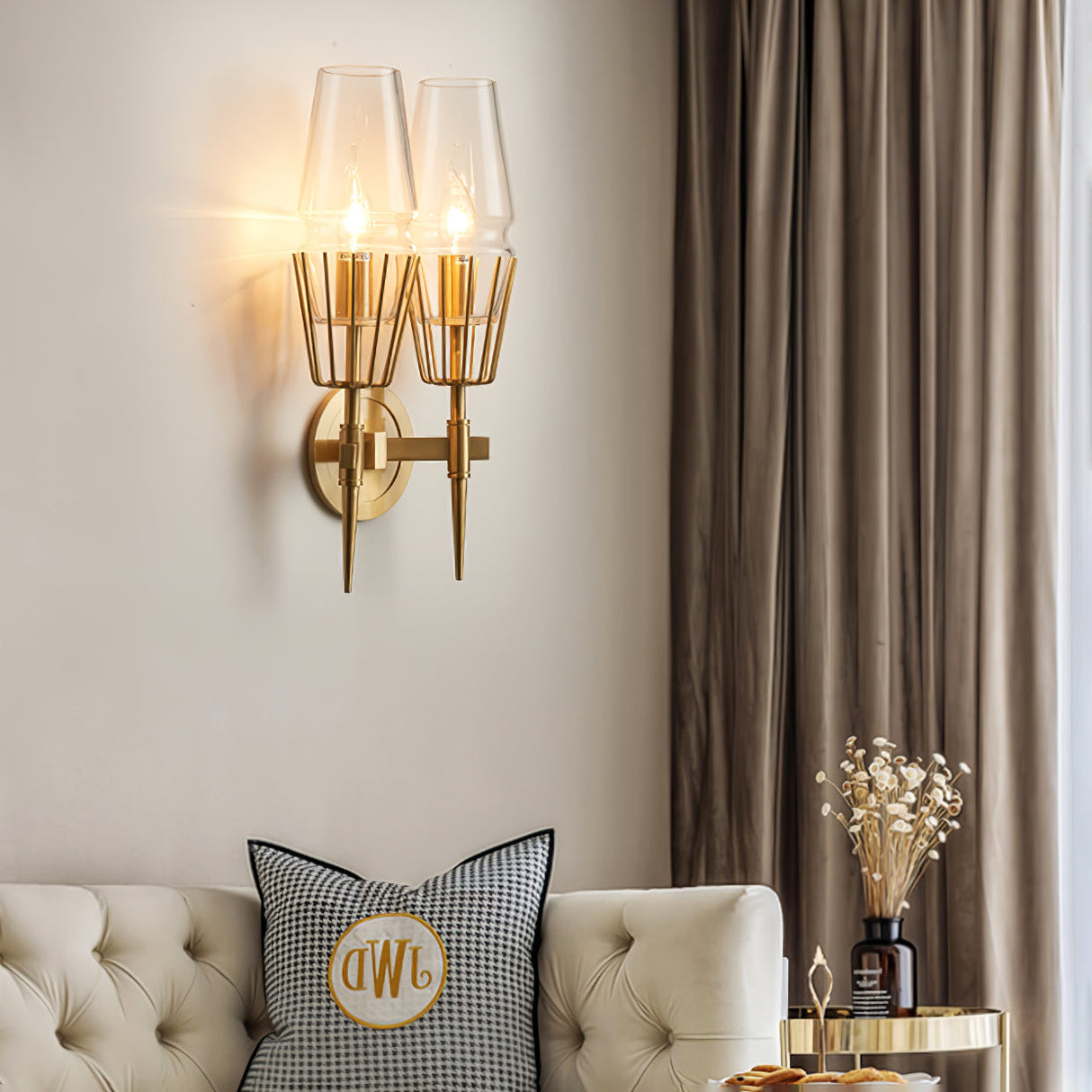 Modern Wall Sconce Brass Frame Clear Glass Shade - Product detail 5