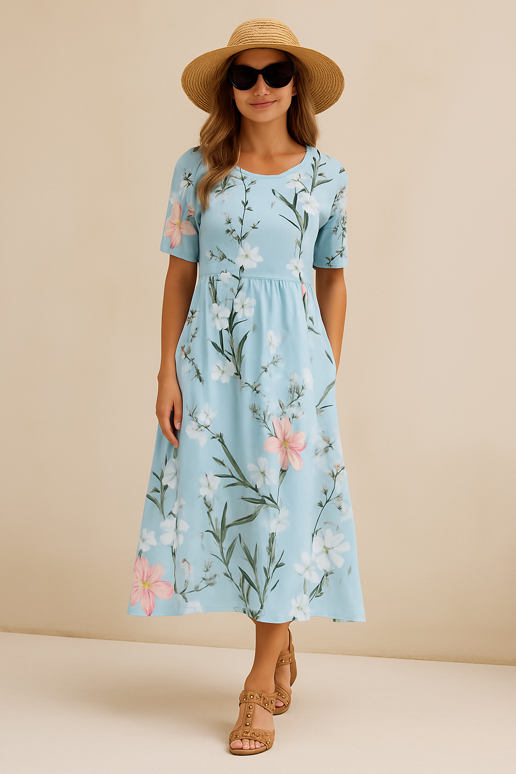 Botanical Midi Dress Garden Floral Print Cotton Blend - Product detail 6