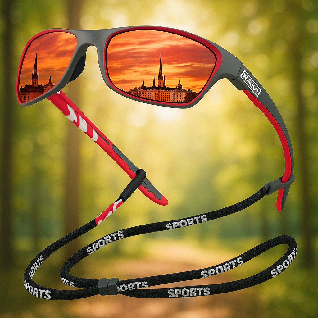 Polarized Sports Sunglasses  UV400 Protection Red Mirror Lens - Detailed view