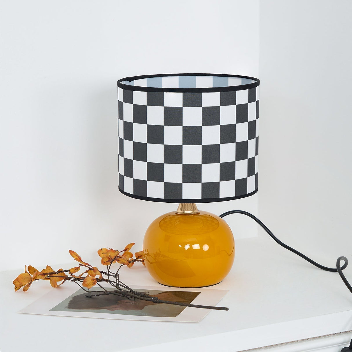 Geometric Table Lamp Orange Glass Base with Checkerboard Shade - Product detail 21