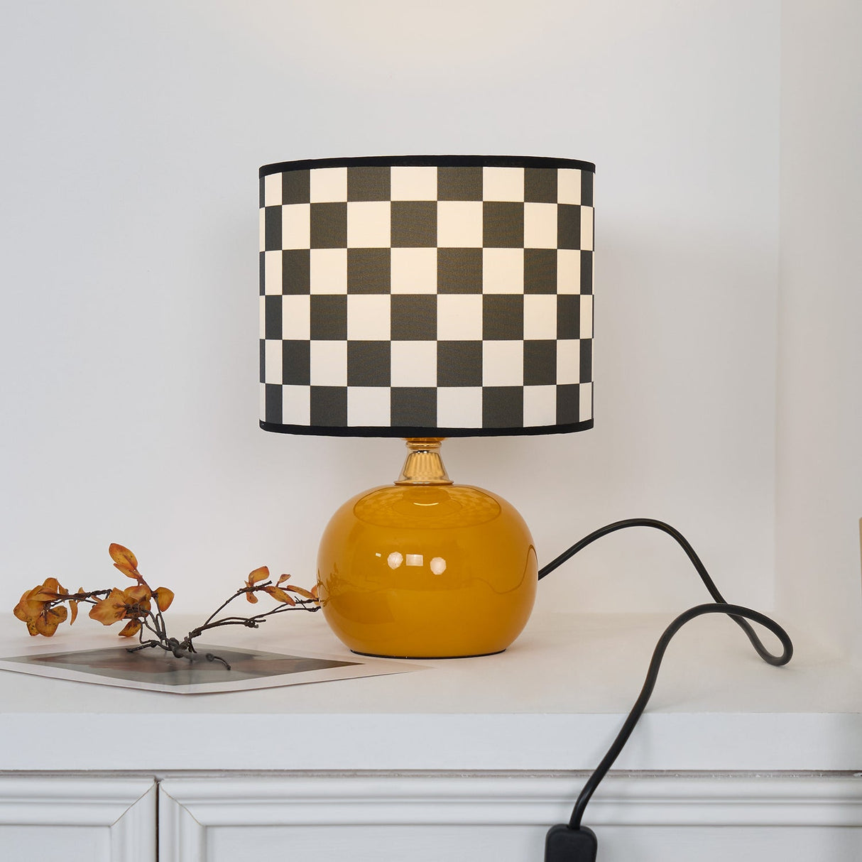 Geometric Table Lamp Orange Glass Base with Checkerboard Shade - Product detail 17