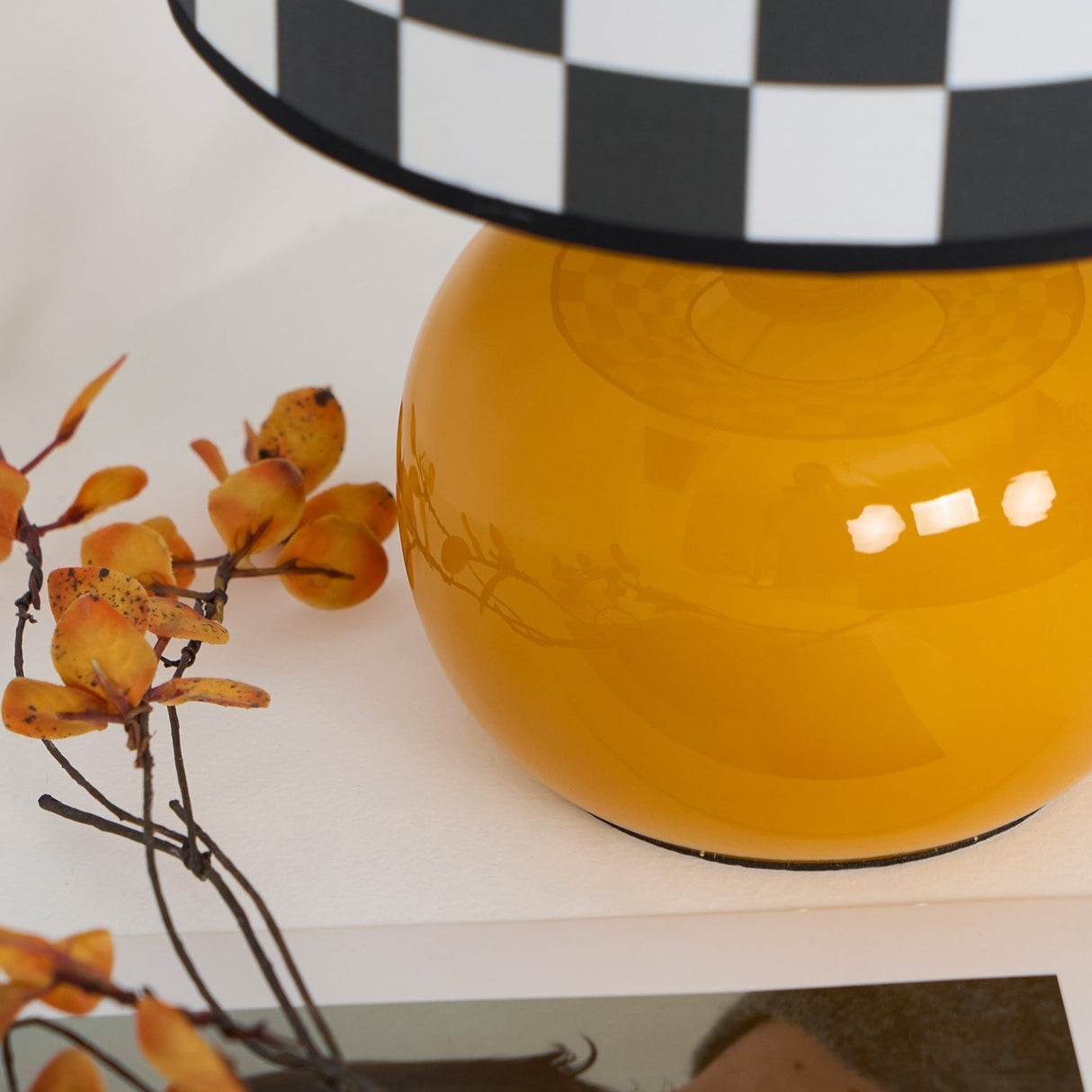 Geometric Table Lamp Orange Glass Base with Checkerboard Shade - Product detail 20