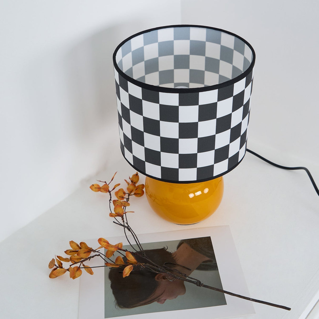 Geometric Table Lamp Orange Glass Base with Checkerboard Shade - Product detail 18