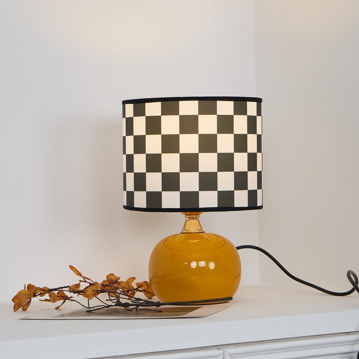 Geometric Table Lamp Orange Glass Base with Checkerboard Shade - Product detail 14
