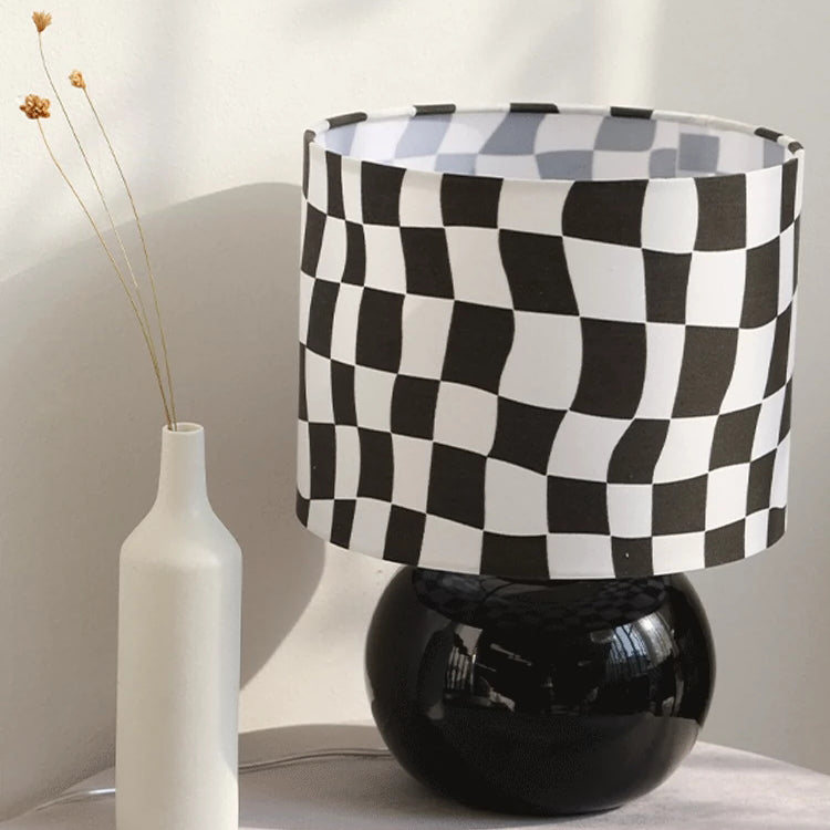 Geometric Table Lamp Orange Glass Base with Checkerboard Shade - Product example