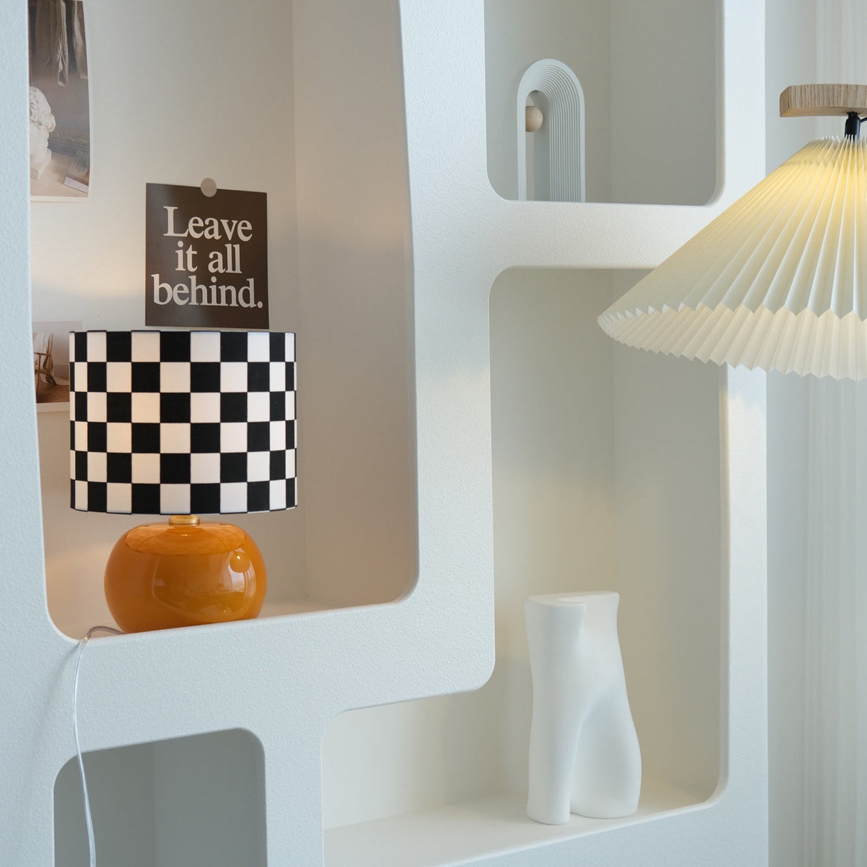 Geometric Table Lamp Orange Glass Base with Checkerboard Shade - Product detail 27