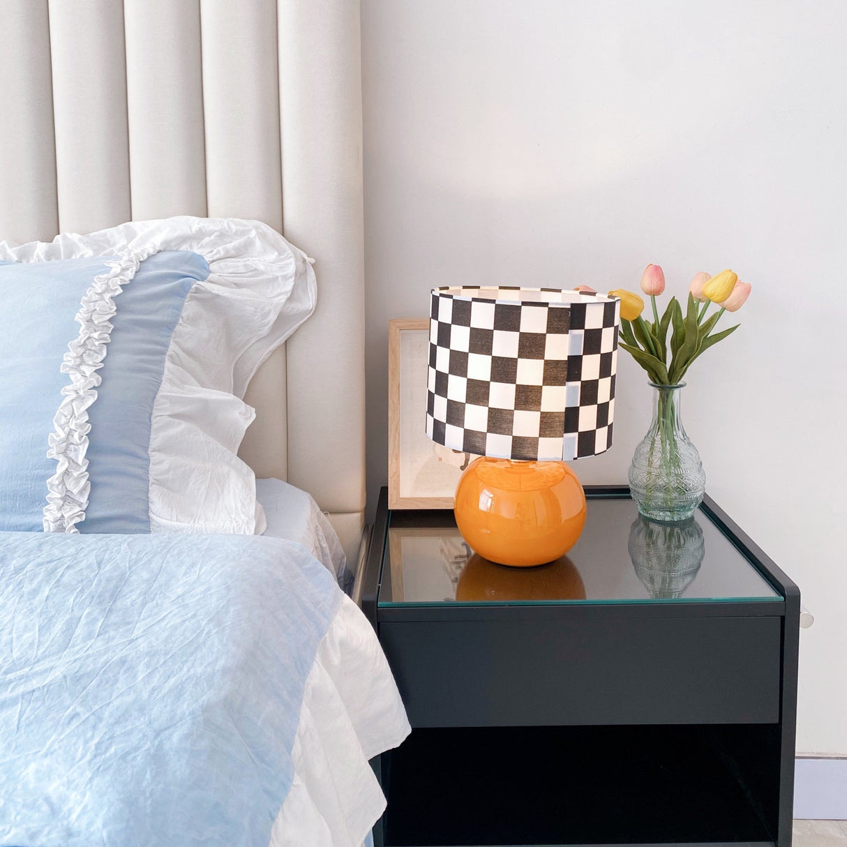 Geometric Table Lamp Orange Glass Base with Checkerboard Shade - Product detail 37