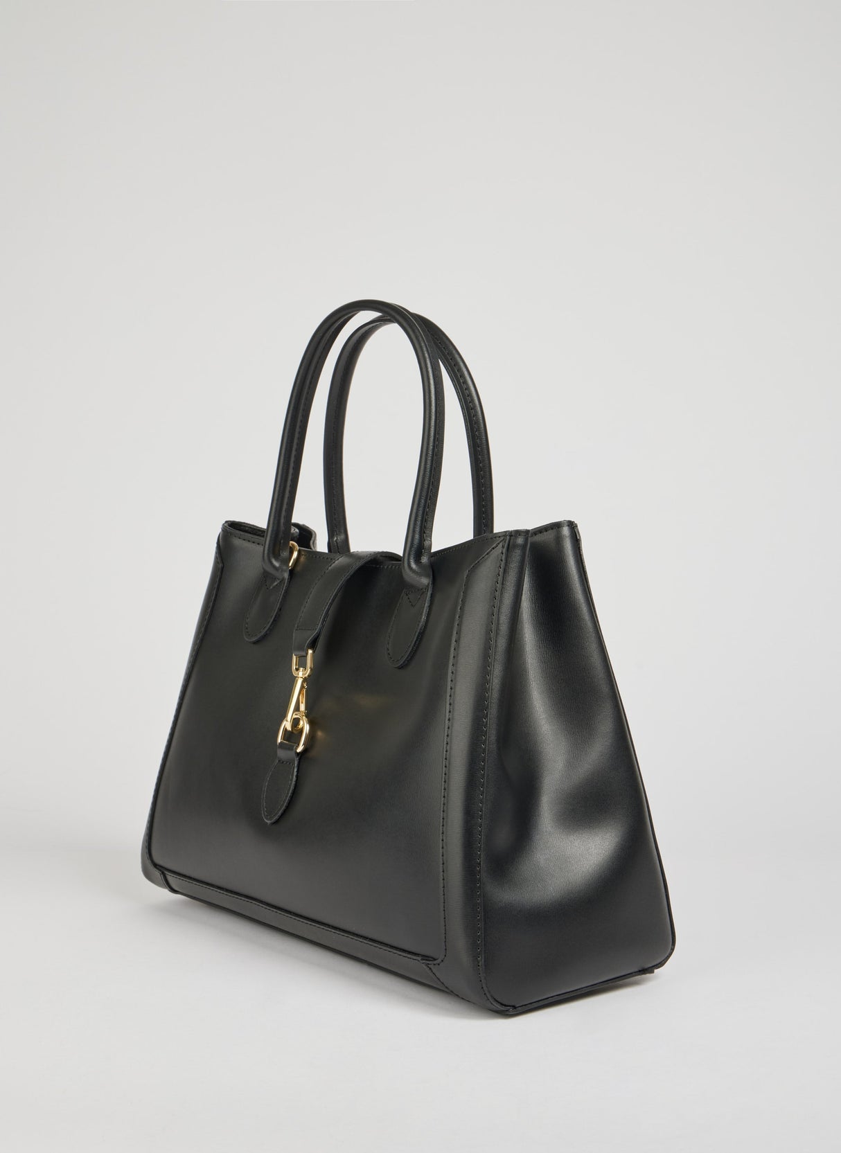 Classic Leather Tote Bag Black Brushed Leather Gold Hardware - Detailed view