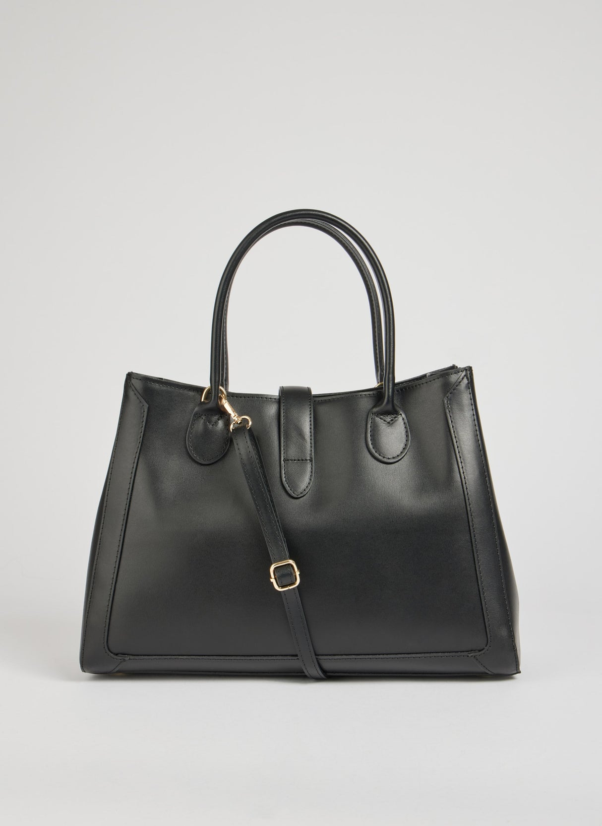 Classic Leather Tote Bag Black Brushed Leather Gold Hardware - Product detail 4