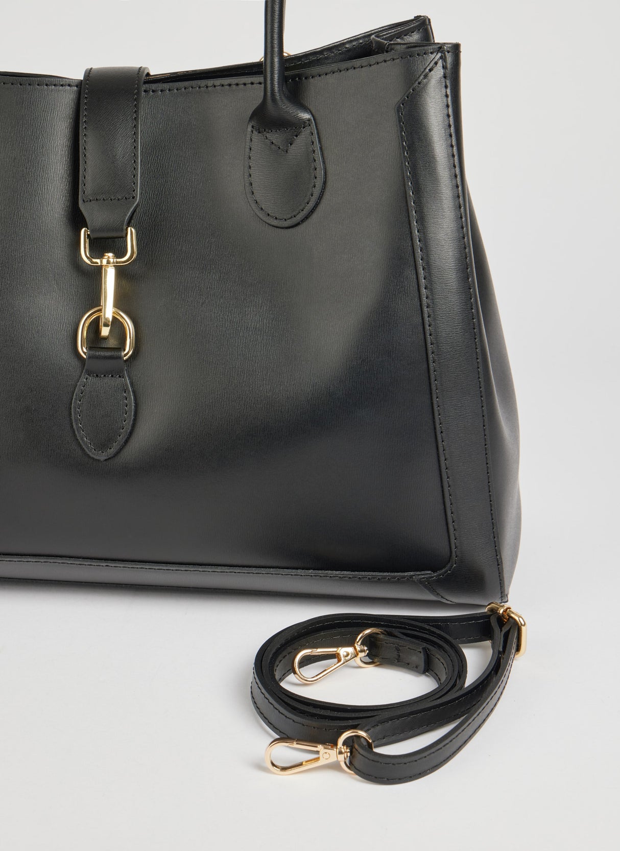 Classic Leather Tote Bag Black Brushed Leather Gold Hardware - Product detail 5