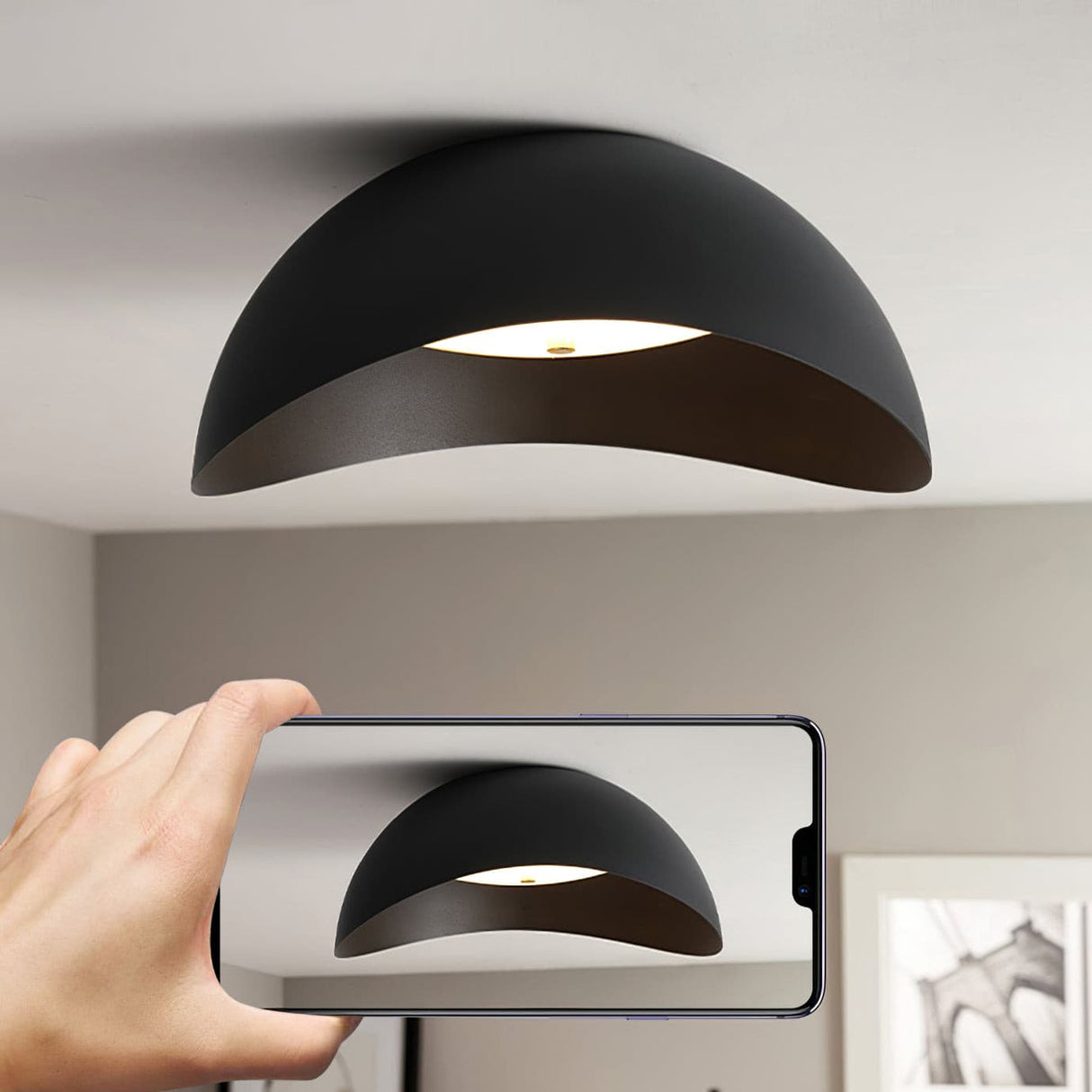 Modern LED Ceiling Light Curved Black Metal Ring Design - Product detail 9