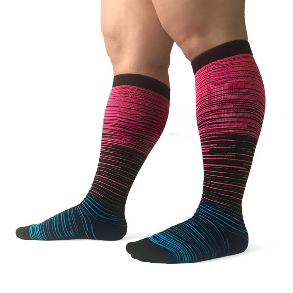 Gradient Compression Socks Knee-High Support with Colorful Striped Design - Product showcase