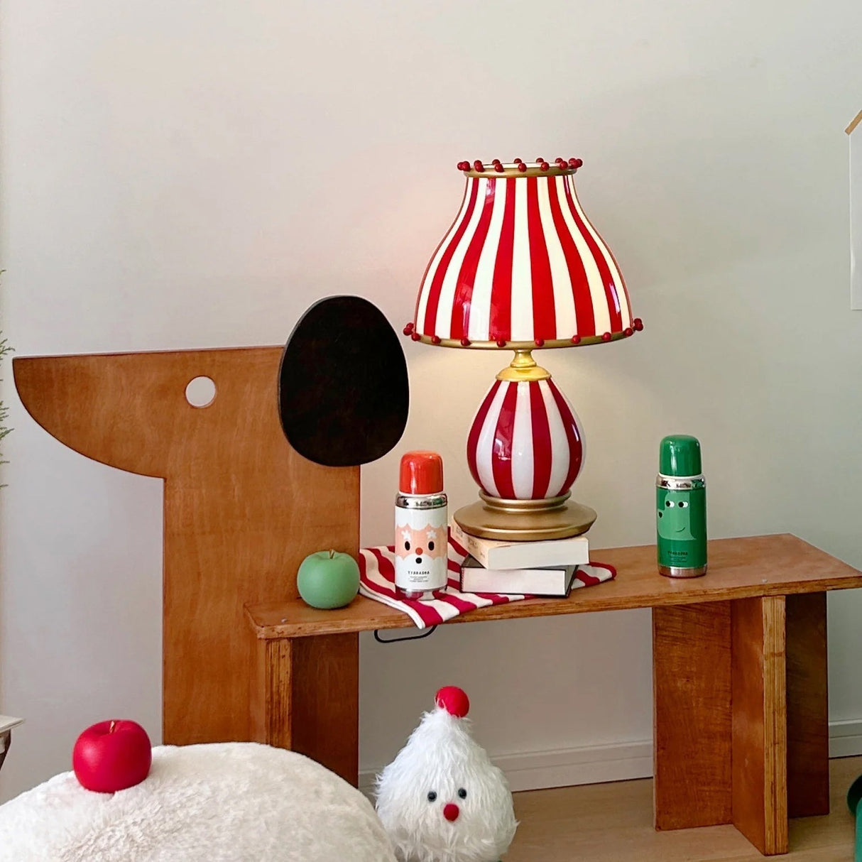 Striped Table Lamp Red White Circus Design - Product example