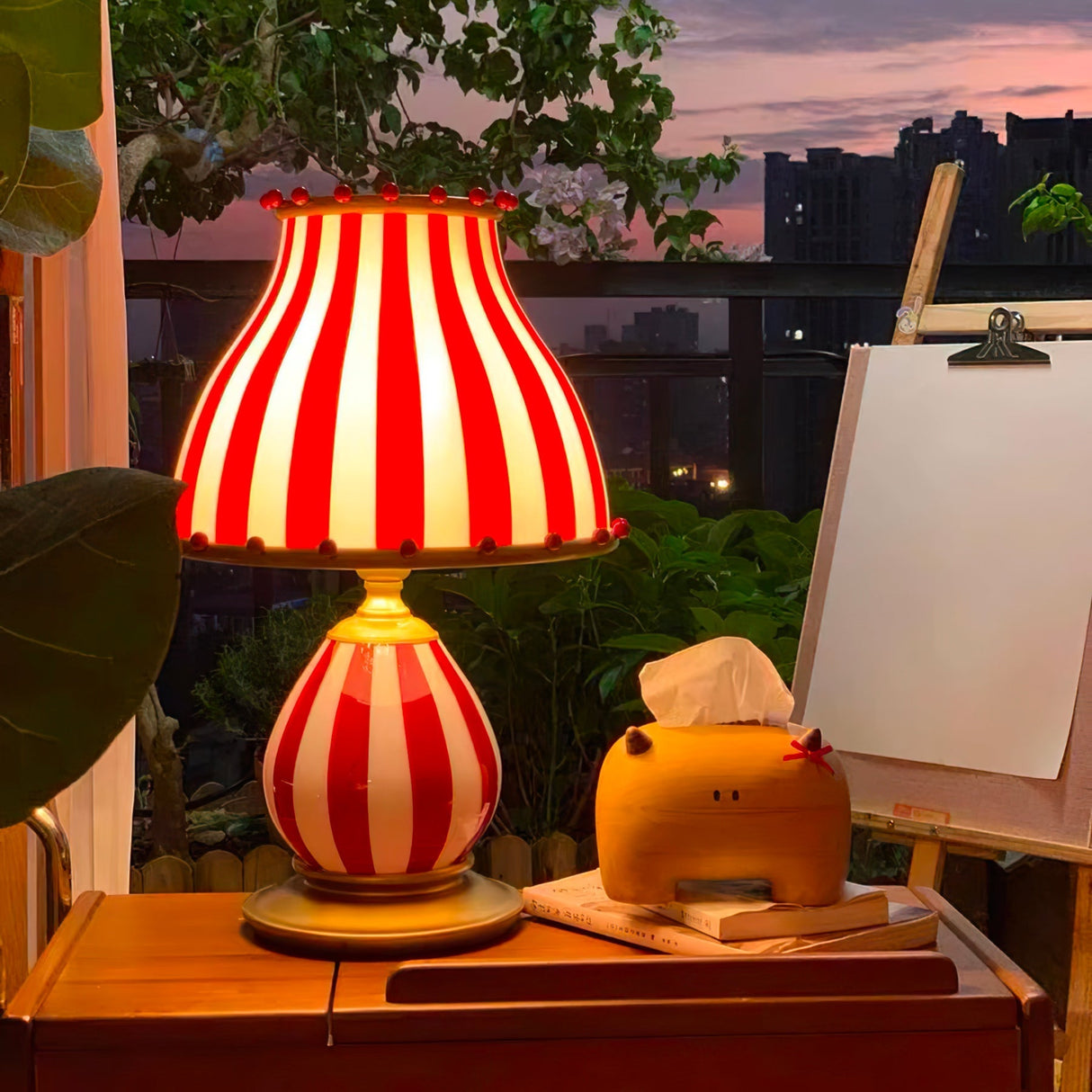 Striped Table Lamp Red White Circus Design - Product detail 7
