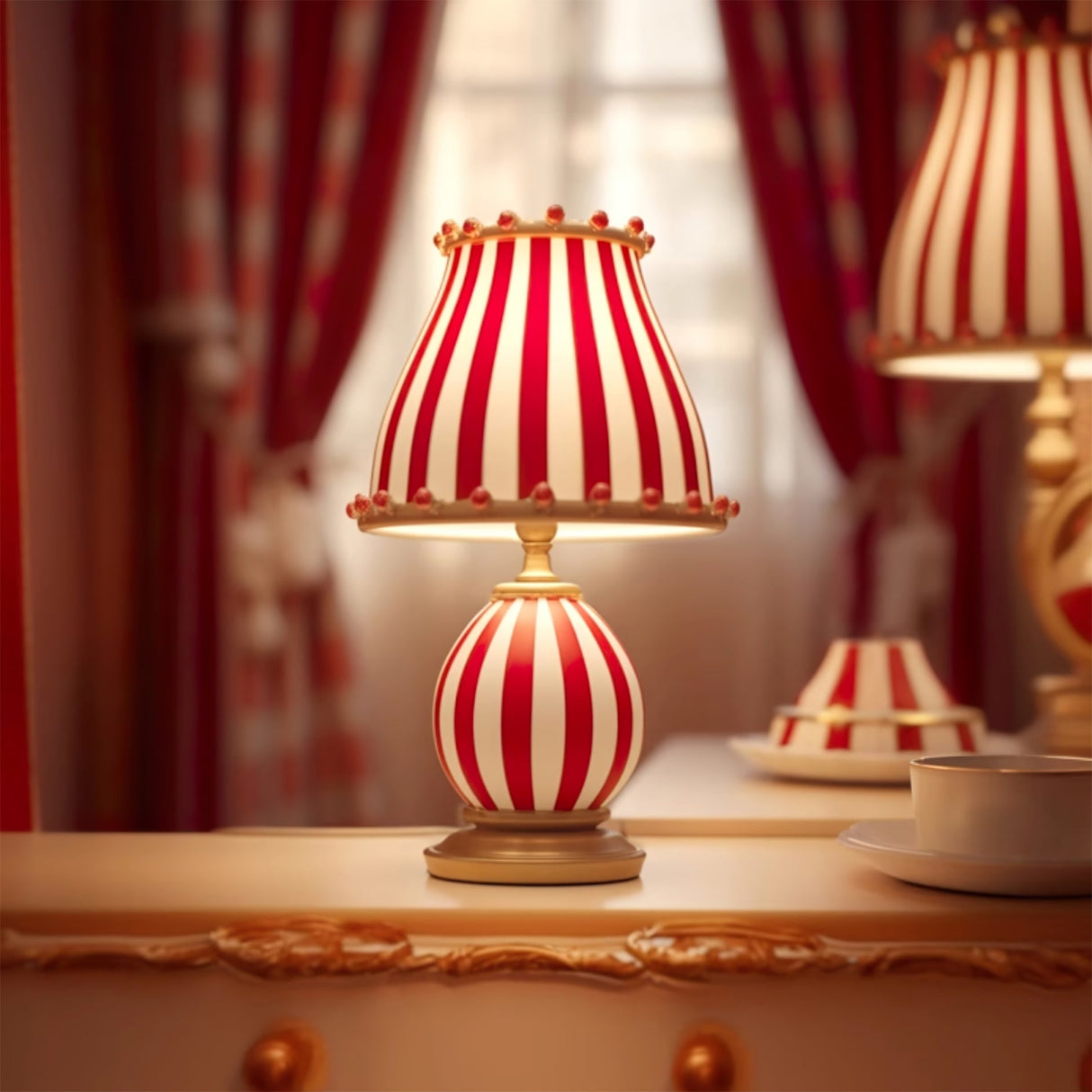 Striped Table Lamp Red White Circus Design - Product detail 6