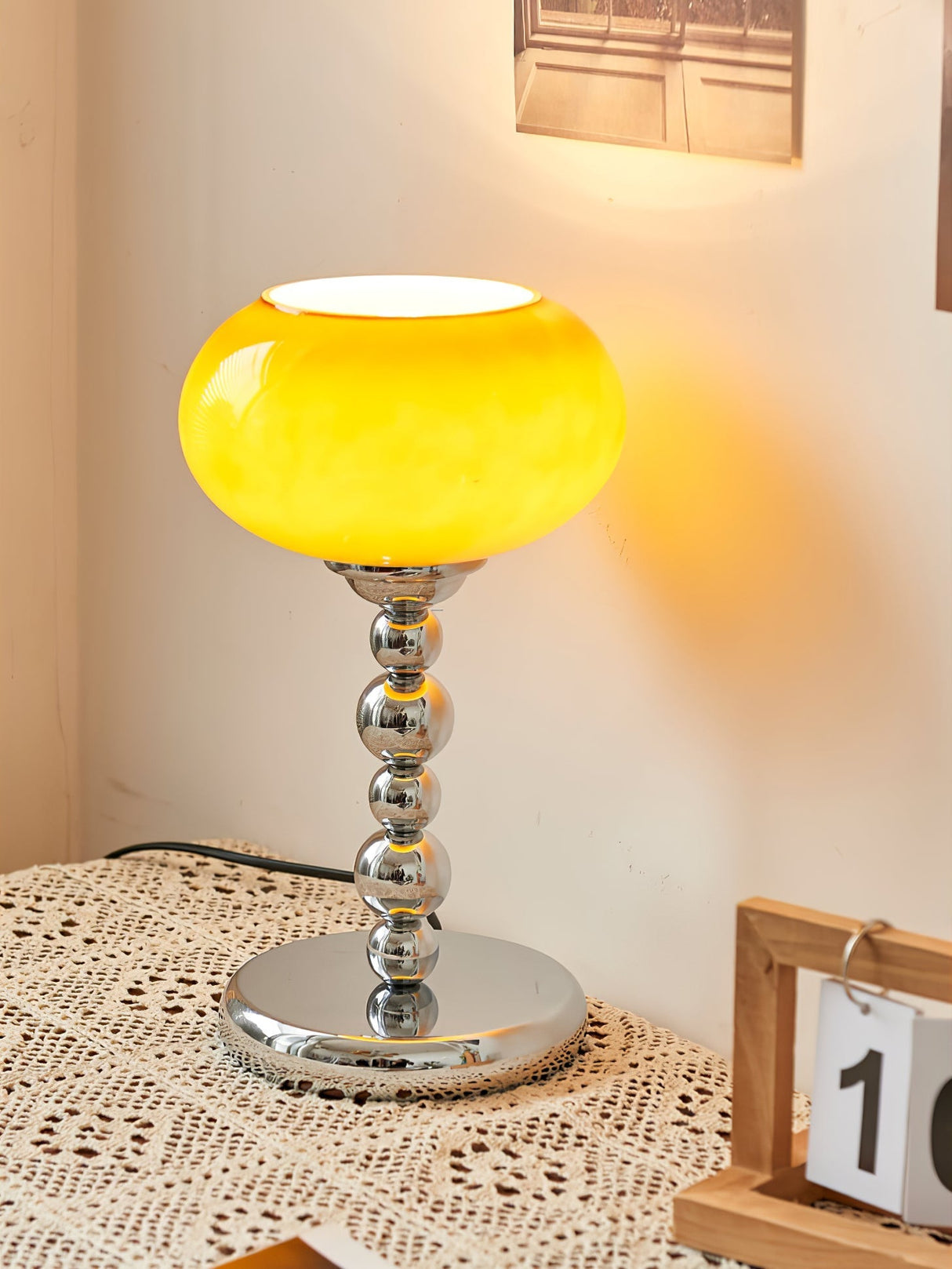Space Age Table Lamp Orange Glass Globe Chrome Stand - Product detail 6
