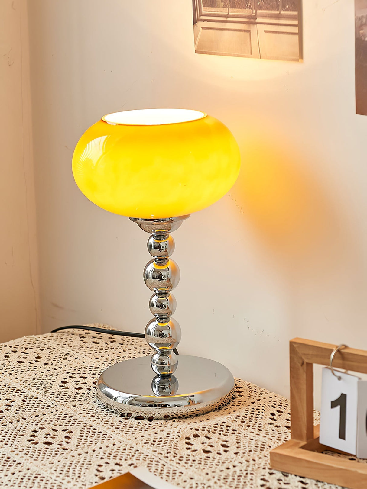 Space Age Table Lamp Orange Glass Globe Chrome Stand - Product detail 8