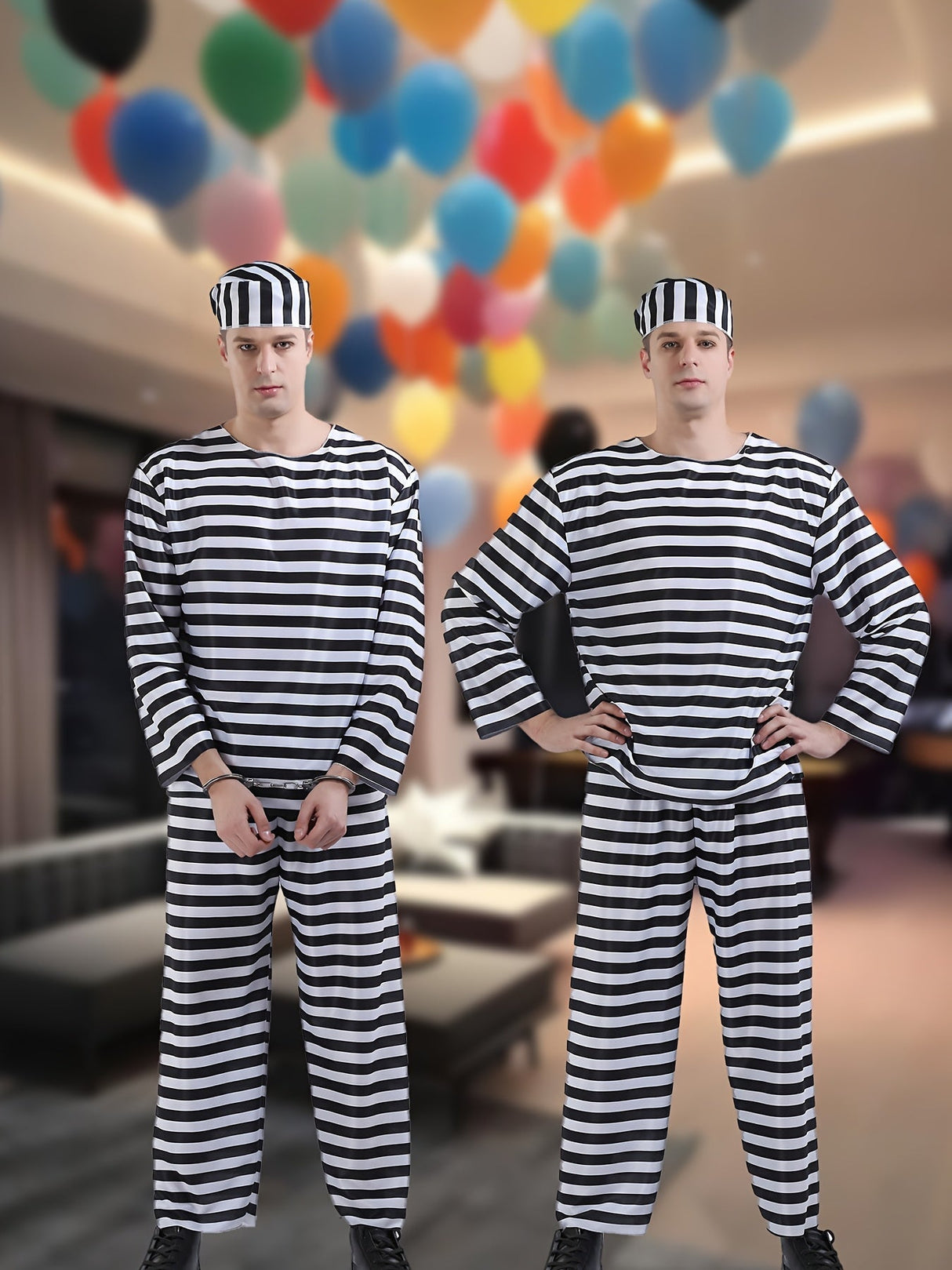 Classic Striped Costume Set  Black and White Long Sleeve Uniform - Product example