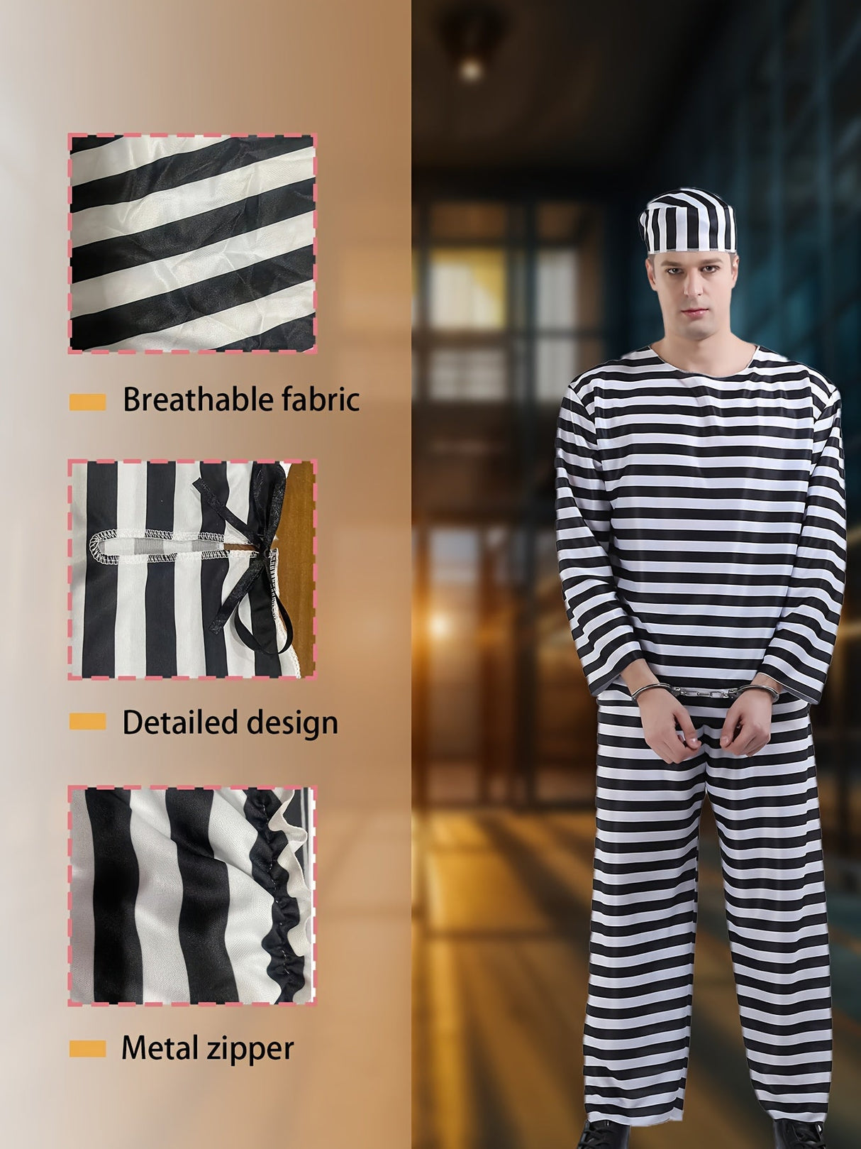 Classic Striped Costume Set  Black and White Long Sleeve Uniform - Product detail 5
