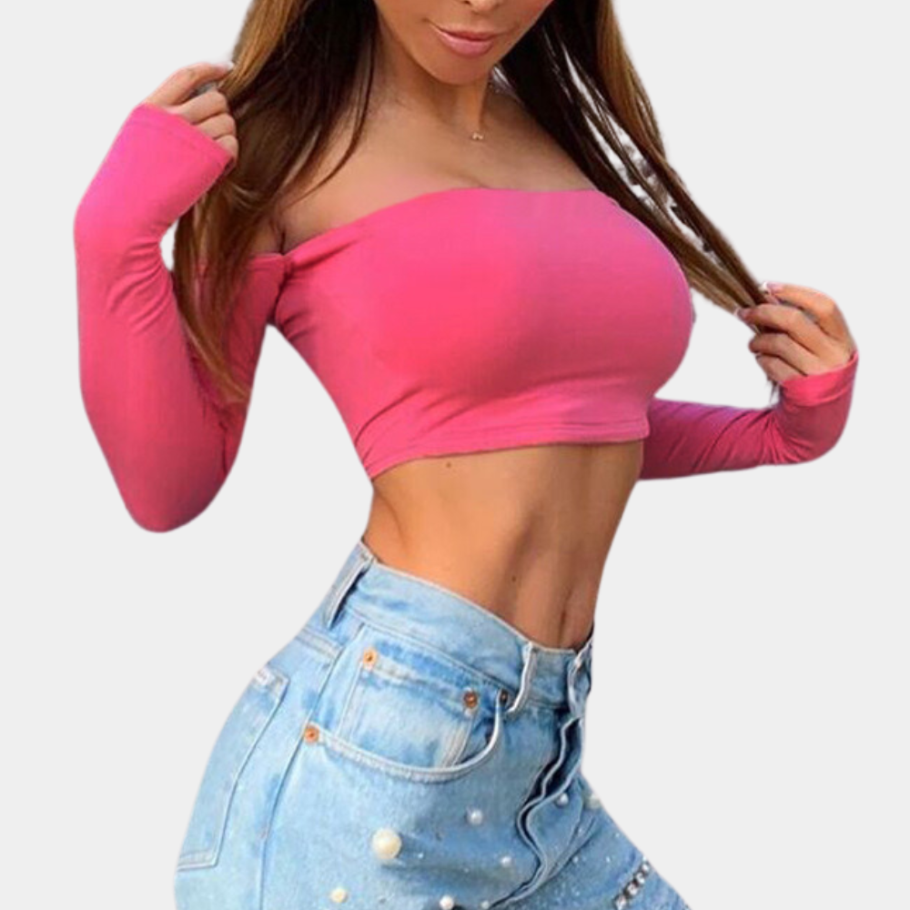 Cotton Off-Shoulder Crop Top Long Sleeve Fashion Essential - Product detail 9