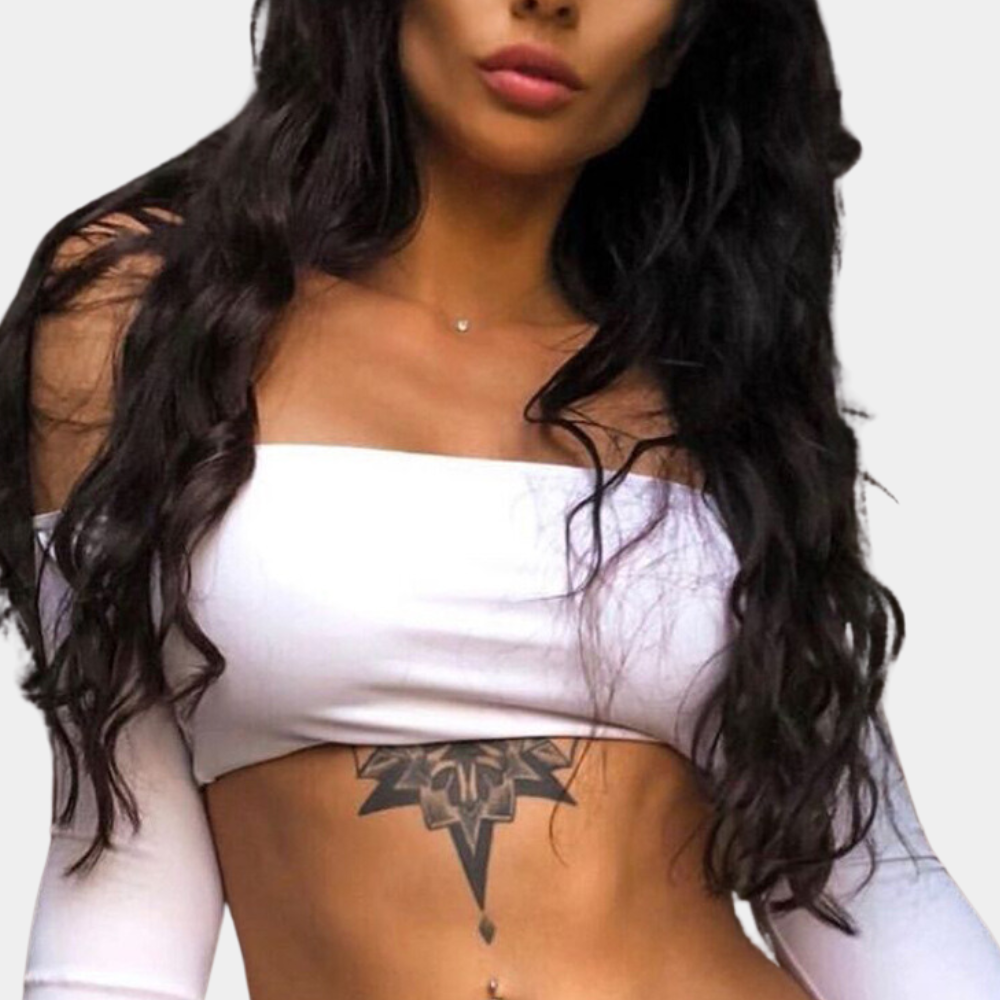 Cotton Off-Shoulder Crop Top Long Sleeve Fashion Essential - Product detail 10