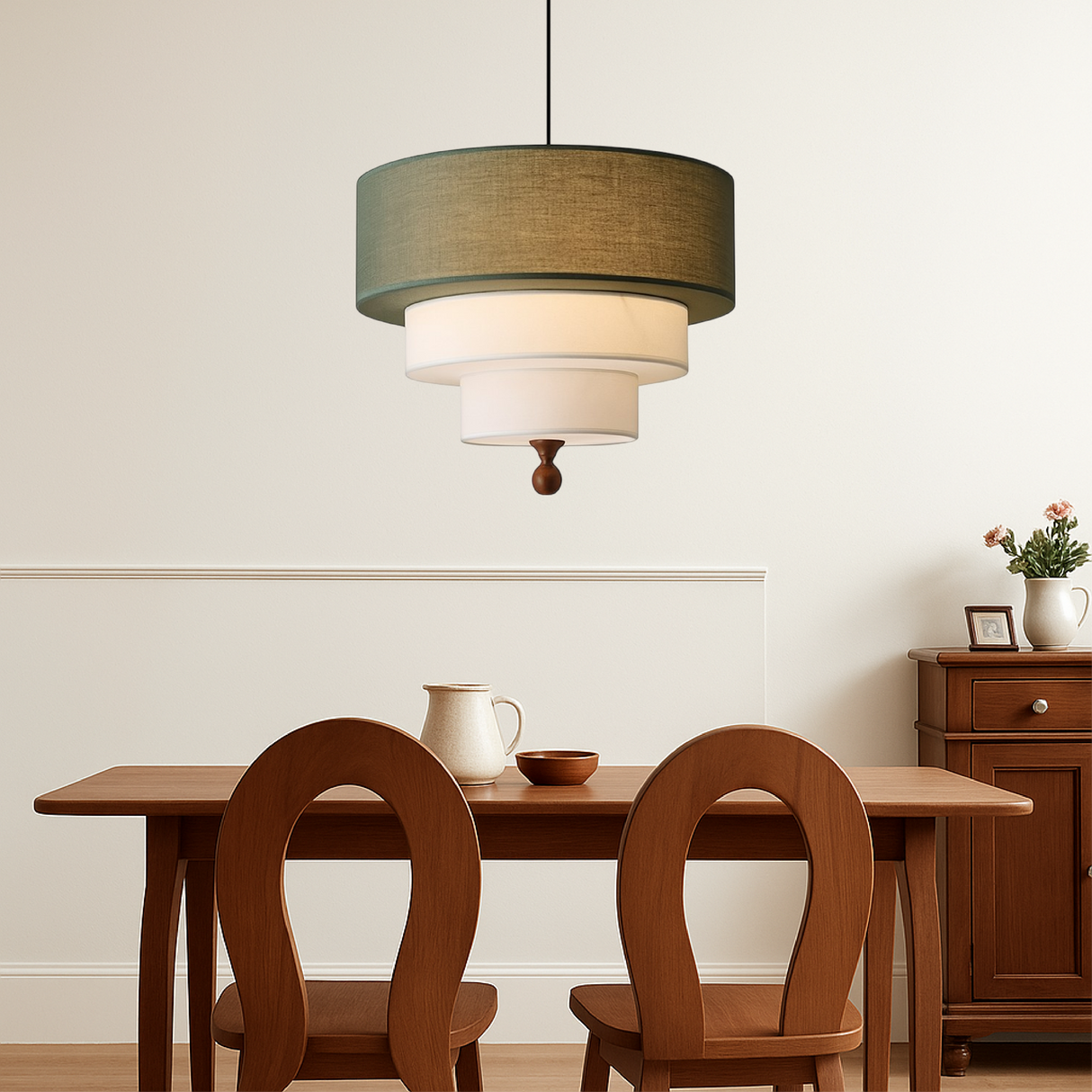 Modern Pendant Light Tiered Fabric Shade Design - Detailed view