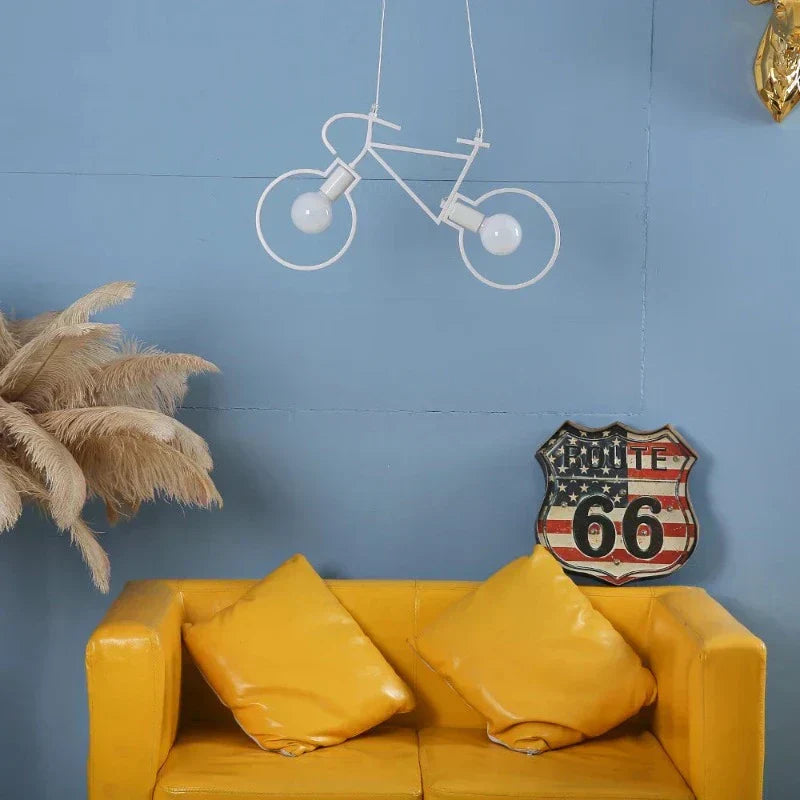 Modern Bicycle Pendant Light White Metal LED Design - Product showcase