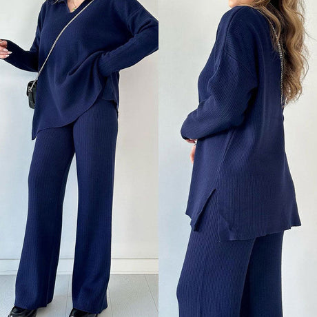Ribbed Loungewear Set  Wide Leg V-Neck Two-Piece - Product detail 7