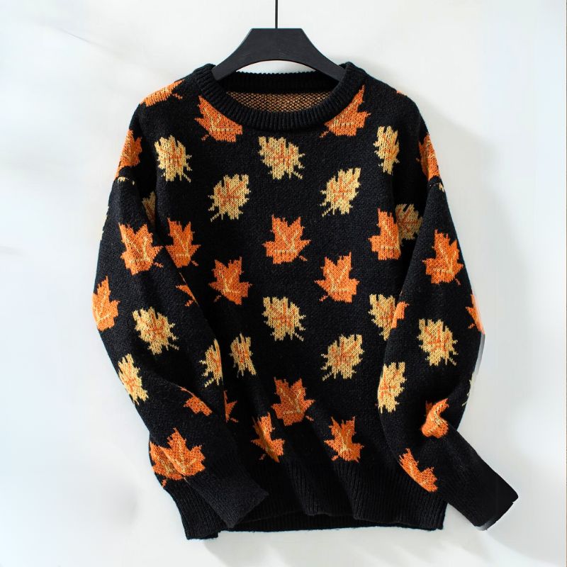 Autumn Knit Sweater Maple Leaf Pattern In Forest Green - Product detail 6