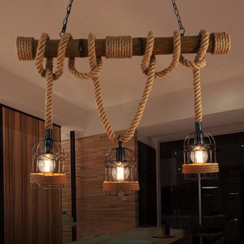 Rustic Rope Ceiling Light Industrial Cage Pendant Design - Product example