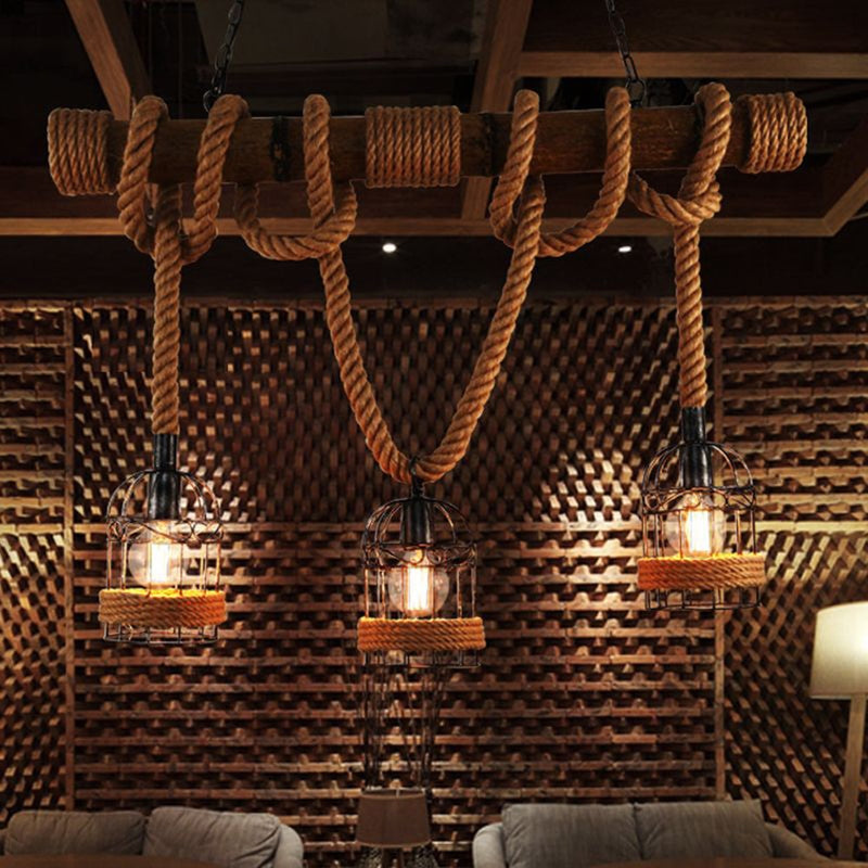 Rustic Rope Ceiling Light Industrial Cage Pendant Design - Product detail 4