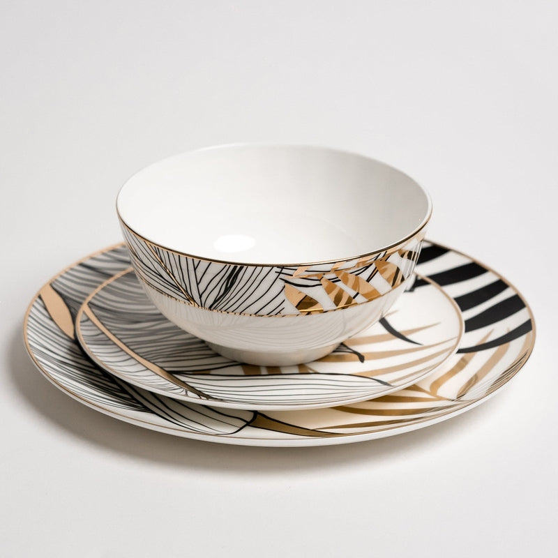 Modern Dinnerware Set  Abstract Botanical Pattern With Gold Accents - Detailed view