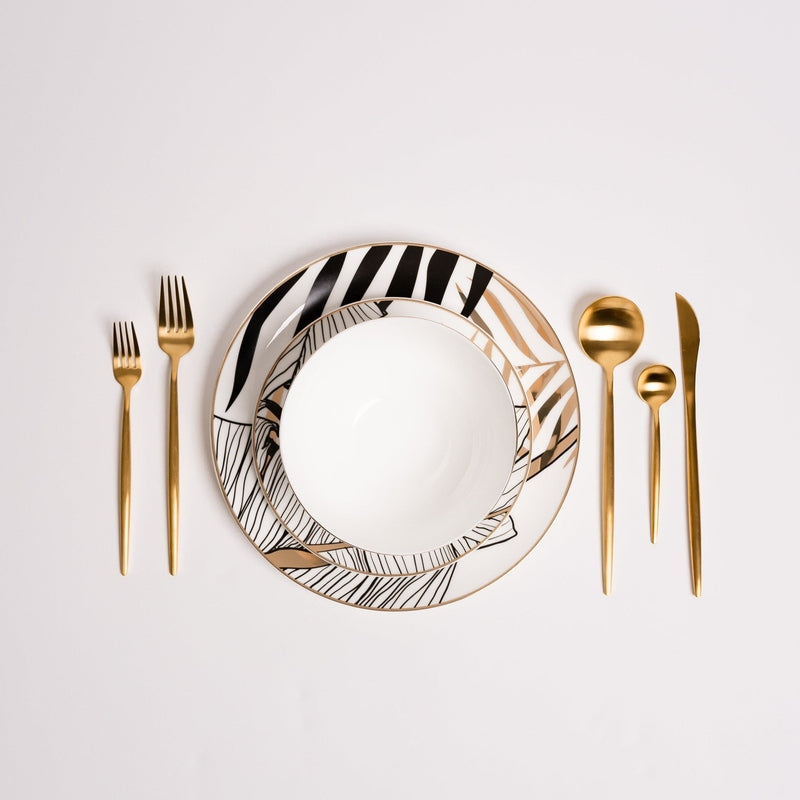Modern Dinnerware Set  Abstract Botanical Pattern With Gold Accents - Product detail 4